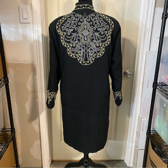 Carol Cohen Embroidered Boho Coat black faux Suede Women’s coat pockets Jacket L - Picture 5 of 14